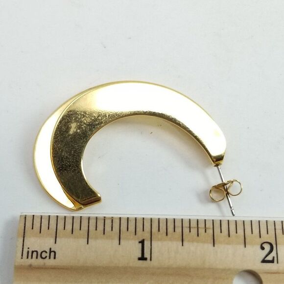 Vintage Gold Tone C Shape Hoop Earrings, Folded Over, Retro 80s 90s Estate - Picture 4 of 5